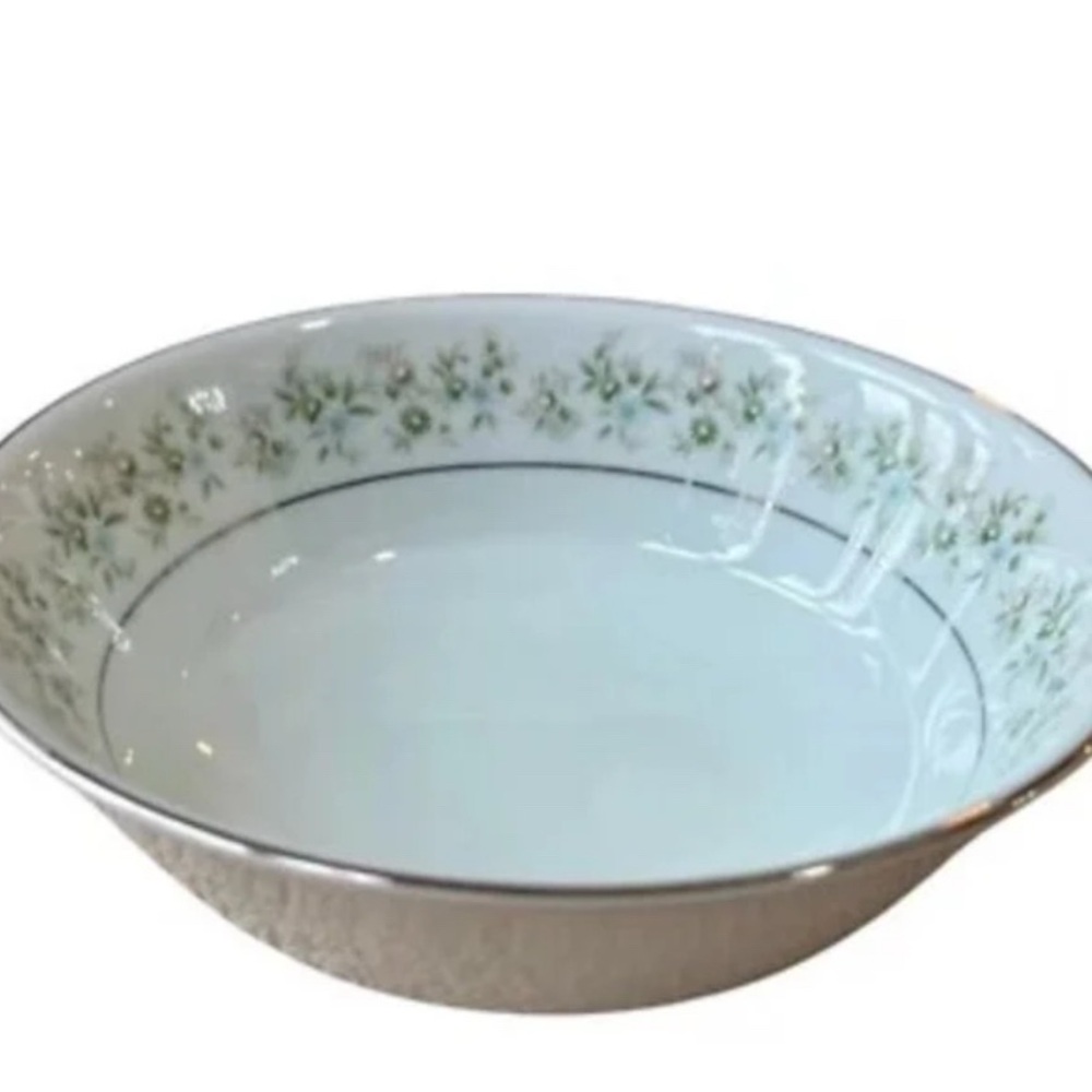 Vintage Noritake Savanna 8” Rimmed Bowl – Floral China, Green & Gold, Japan